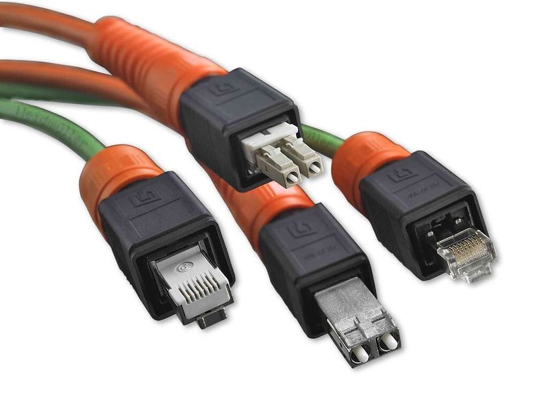 Weidmüller IE-Line Steckverbinder mit Steadytec-Technologie: Gehäuse der Variante 4 sind kompakt und modular konzipiert. Sie lassen sich mit unterschiedlichen Einsätzen bestücken – RJ45- oder LWL. (Weidmüller)