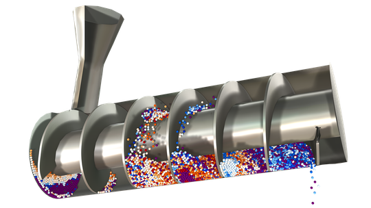Mithilfe des neuen Granular-Flow-Module können die Mischleistung und die Homogenität in industriellen Mischanlagen analysiert und quantifiziert werden.(Bild:  Comsol)