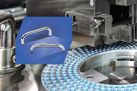 Hygienisch zu reinigen: Bügelgriffe aus Edelstahl mit Dichtring aus POM haben minimierte Toträume, liegen glatt an und ermöglichen ein zuverlässiges Umspülen mit Reinigungsmitteln.(Bild:  Kipp)