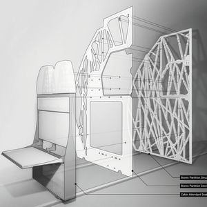 Die Bionic Partition wurde in einem gemeinschaftlichen Projekt zwischen Airbus und Autodesk designet. APWorks stellte die Bauteile aus Scalmalloy her, eine Aluminiumlegierung, die speziell für den 3D Druck entwickelt wurde.