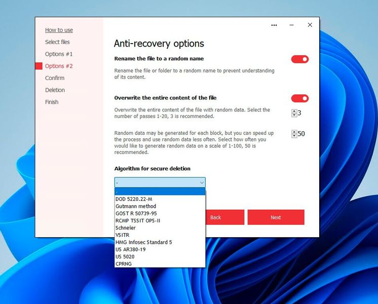 In der professionellen Variante bietet Secure File Deleter noch mehr Löschoptionen. (Bild: Joos (Screenshot))