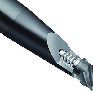 Bild 1: Die neue Cone-Fit-Schnittstelle besteht aus einem Spezial-Kegelgewinde und einer Plananlage für den Wechselfräskopf, das sorgt für eine genaue und prozesssichere Verbindung.