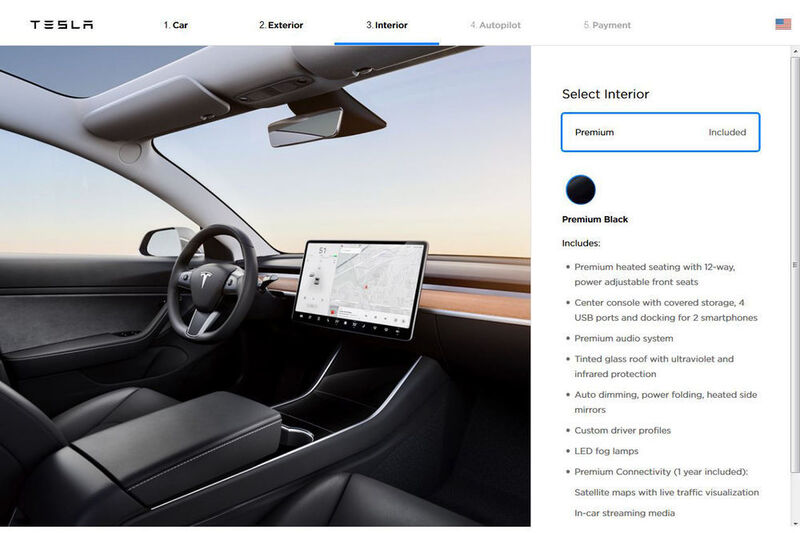 „Premium-Interieur“ ist in der 49.000-Dollar-Variante enthalten. (Screenshot tesla.com)