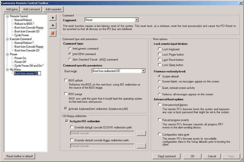 Abb. 3: Anpassen der Remote Control Toolbar: Ergänzende Befehle für die Intel vPro-Funktion (Archiv: Vogel Business Media)