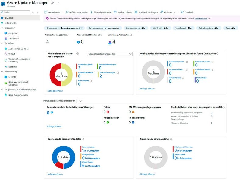 Die Oberfläche von Azure Update Manger orientiert sich stark an der WSUS-Oberfläche. (Bild: Joos)