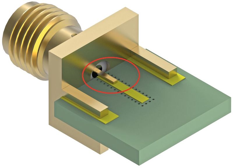 Bild 5b: Hingegen bewirkt der Flachanschluss oder Flat Tab nach dem Löten eine geringere Fehlanpassung, ist jedoch mechanisch nicht ganz so stabil wie der Drehkontakt. (Bild: Würth Elektronik)