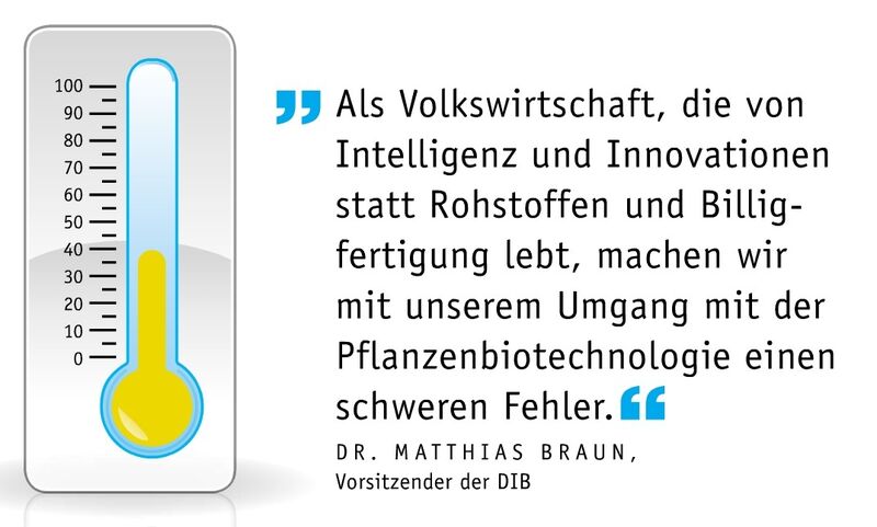 März-Ausgabe 2013
Verband kritisiert Umgang

Der Vorsitzende der deutschen Industrievereinigung Biotechnologie (DIB) Dr. Matthias Braun kritisiert den Umgang mit GVOs in Deutschland und Europa:  „In der EU und in Deutschland hat sich die landwirtschaftliche Nutzung der Pflanzenbiotechnologie vom weltweiten Trend abgekoppelt.“ Die Biotechnologie, damit auch die Pflanzenbiotechnologie, ist aber nach Ansicht des DIB-Vorsitzenden für die Verwirklichung einer echten Bioökonomie entscheidend. 
 (Bild: LABORPAXIS)