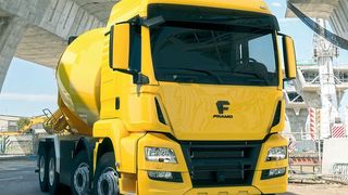 Der auf einem MAN-Fahrgestell basierende elektrische Beton-Fahrmischer weist eine Antriebsleistung von 400 kW und 37 Tonnen zulässiges Gesamtgewicht auf.  (Framo)