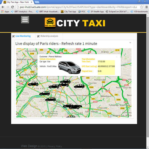 Echtzeitanzeige in einer Straßenkarte für City Taxi in Paris (Bild: Open Text)