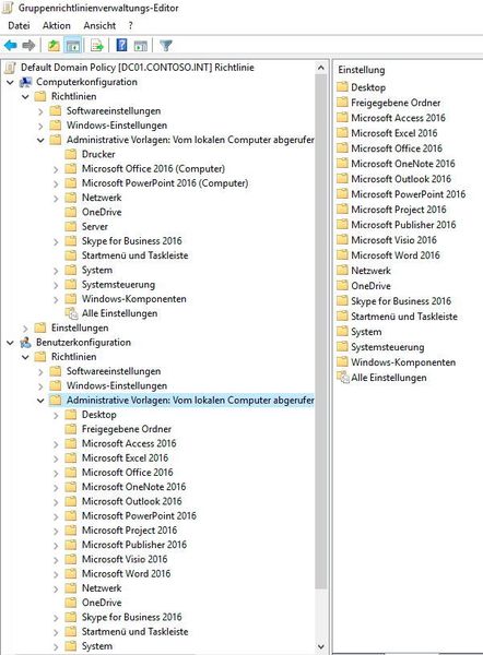 Auch viele Einstellungen für Office 2010/2013 lassen sich über Gruppenrichtlinien durchführen. Im Downloadcenter stellt Microsoft Gruppenrichtlinienvorlagen zur Verfügung. Die meisten Einstellungen dazu sind über Benutzerkonfiguration\Administrative Vorlagen zu finden. (Th. Joos)