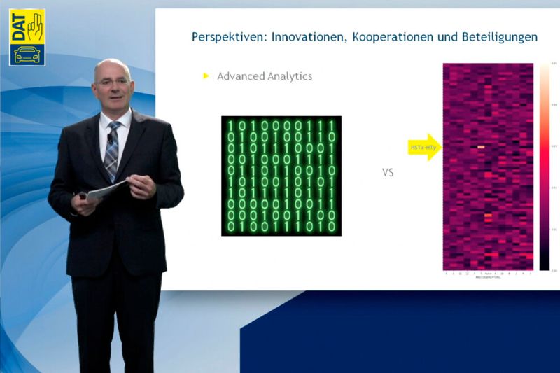 Thilo Wagner, Geschäftsführer Produkte, erläuterte die Strategie hinsichtlich Telematikdaten und dem Einsatz von künstlicher Intelligenz bei Datenbankauswertungen der DAT. (Bild: DAT)