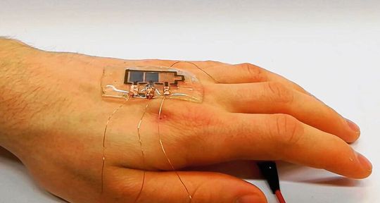 Das bioabbaubare Display kann aufgrund seiner Anpassungsfähigkeit und Adhäsion direkt auf der Hand getragen werden. Das bioabbaubare Display kann aufgrund seiner Anpassungsfähigkeit und Adhäsion direkt auf der Hand getragen werden.