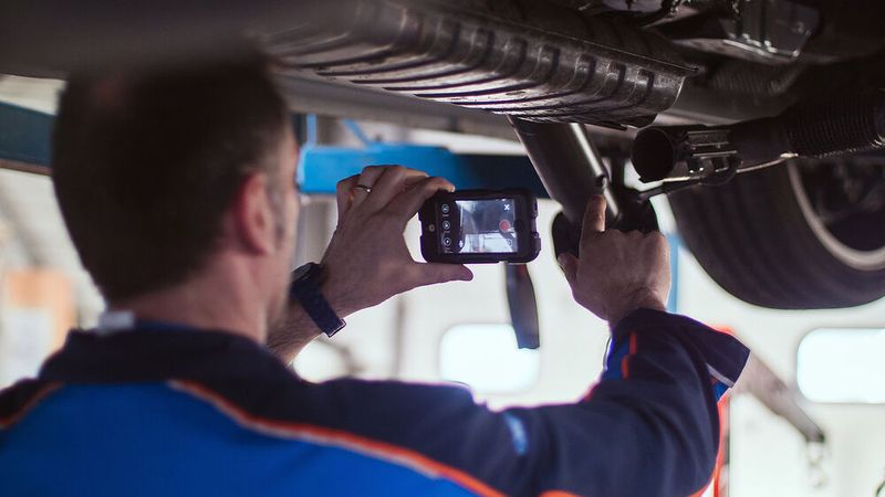 Ein Mechaniker filmt Auftragserweiterungen, um diese seinen Kunden vorzuschlagen (Bild: Fleetback)