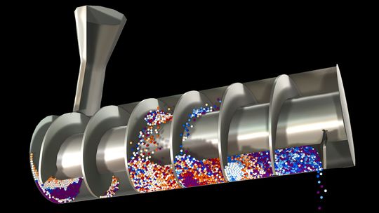 Mithilfe des neuen Granular-Flow-Moduls können die Mischleistung und die Homogenität in industriellen Mischanlagen analysiert und quantifiziert werden.(Bild:  Comsol Multiphysics GmbH)