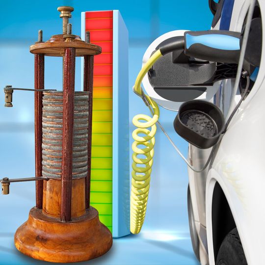 Am Tag der Batterien stehen diese Energiespeicher im Mittelpunkt: von der Voltaschen Säule (links) bis zu modernen Lithium-Ionen-Akkus in Elektrofahrzeugen. Am Tag der Batterien stehen diese Energiespeicher im Mittelpunkt: von der Voltaschen Säule (links) bis zu modernen Lithium-Ionen-Akkus in Elektrofahrzeugen.