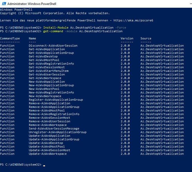 Windows Virtual Desktop kann auch mit der PowerShell verwaltet werden. (Microsoft / Joos)