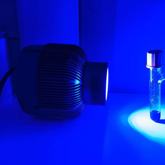 The experimental setup — the research team used visible light for photocatalysis. The experimental setup — the research team used visible light for photocatalysis.