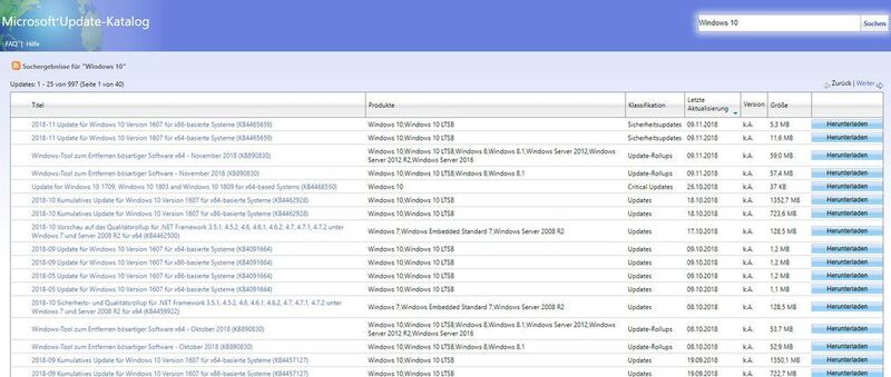 Der Microsoft Update Katalog ermöglicht das Herunterladen einzelner Updates. (Th. Joos)