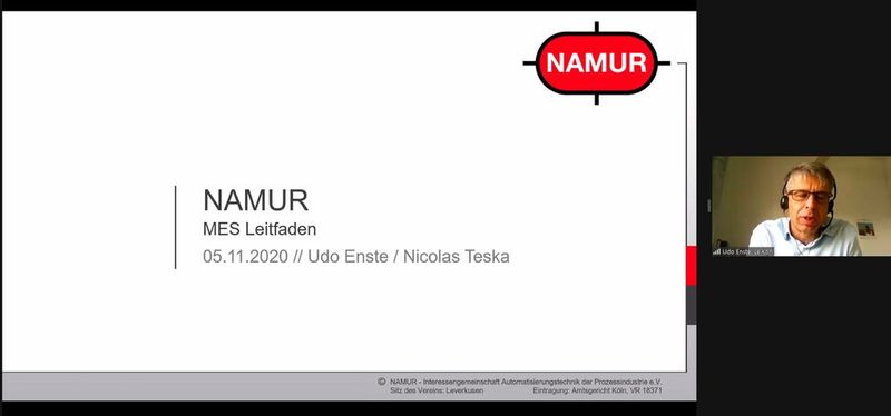 Udo Enste (Leikon), führte die Teilnehmer zusammen mit Nicolas Teska (Spiratec) durch eine Live-Demo des neuen MES Wizard. (Bild: Screenshot Namur-Workshops 2020)
