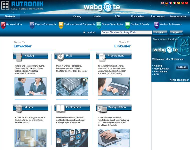 Die Webgate-Startseite. (Foto: Rutronik)