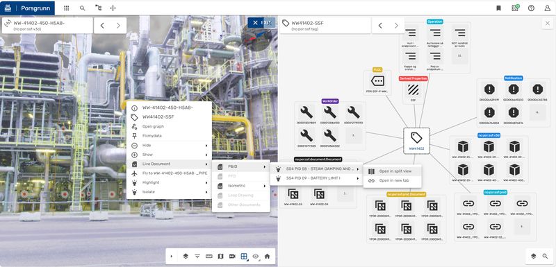 Kategorie „Add Value!“: Kongsberg Digital x Yara Porsgrunn: Das Industrial Work Surface erstellt ein präzises, digitales Abbild der Anlage auf Basis hochauflösender 3D‑Scans/-Modelle, vollständiger Funktionsstruktur, 0,5 Mio. Dokumente und 25 Jahren Wartungsdaten – alles verknüpft in einer nutzerfreundlichen Weboberfläche. Mitarbeitende erhalten kontextualisierte, ortsbezogene Informationen zur richtigen Zeit; Remote‑Zusammenarbeit und schnellere Entscheidungen werden erleichtert, Datenverluste vermieden und der Übergang von Projekten in Betrieb/Instandhaltung abgesichert. Ergebnis: deutliche Zeitersparnis, höhere Zuverlässigkeit, mehr Produktivität. (Bild: Kongsberg Yara)
