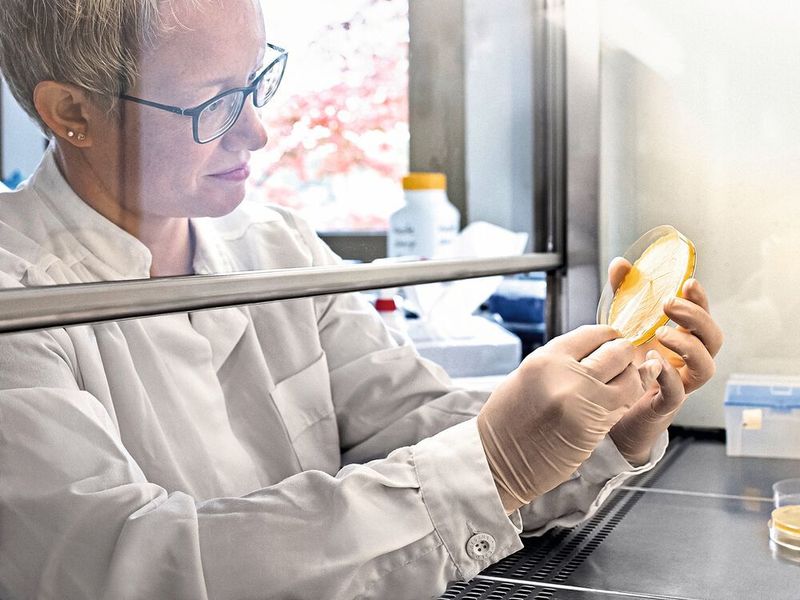 Dr. Stefanie Ranf testet, ob ausgewachsene Pflanzen mit einer Mutation im LORE-Gen anfälliger für eine Infektion mit pathogenen Bakterien sind. (Astrid Eckert, Muenchen)