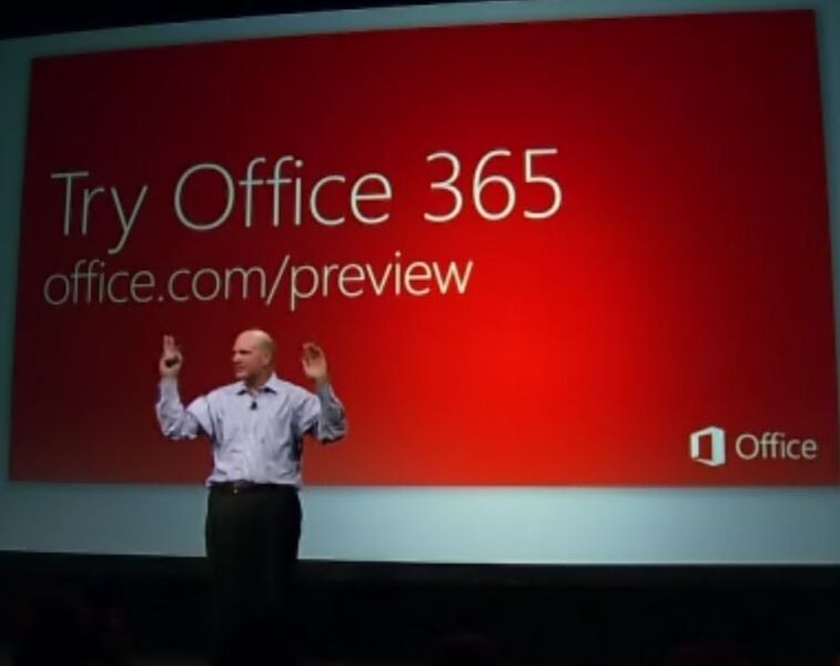 Steve Ballmer ruft am Ende der Präsentation dazu auf, Office 365 auszuprobieren. (Archiv: Vogel Business Media)