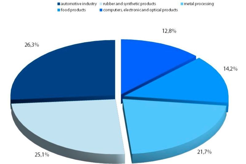 Access to automated production tools in industrial companies in 2015 by branch [in %]. (Gdańsk Institute for Market Economics)