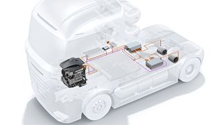 Noch 2021 soll eine Testflotte von 70 Lastwagen mit dem „Fuel Cell Power Module“ von Bosch auf die Straße kommen. (Bosch)