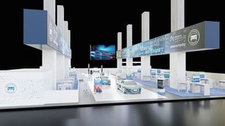 So soll der große Gemeinschaftsstand Sonderschau auf der Automechanika aussehen. Neben einer Werkstatt gibt es Platz für Aussteller und den Branchentreff.  (Bild: Grafik: Promotor)