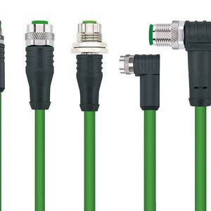 Industrial-Ethernet-Steckverbinder mit PVC-Leitung für Applikationen mit geringen Ansprüchen an Schleppketten- und Torsionseigenschaften.