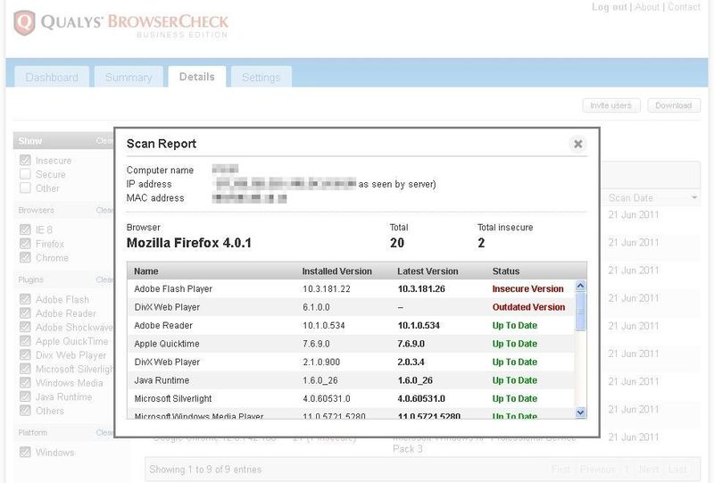 Klickt man auf einen Detaileintrag in der Admin-Oberfläche der Qualys BrowserCheck Business Edition kann der Admin schließlich genau sehen, welcher PC unter welcher IP-Adresse hinter dem entsprechenden Scan steht. (Archiv: Vogel Business Media)