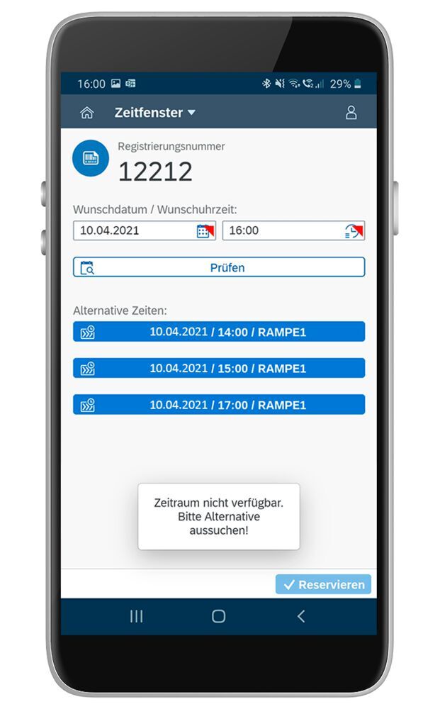 Avisierung: mobil per App verfügbare Zeitfenster buchen.