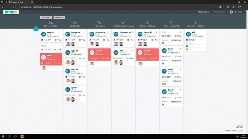 Übersichtliche Einstiegsseite mit laufenden und fälligen Aufträgen an Mitarbeitende. (Imnoo AG)