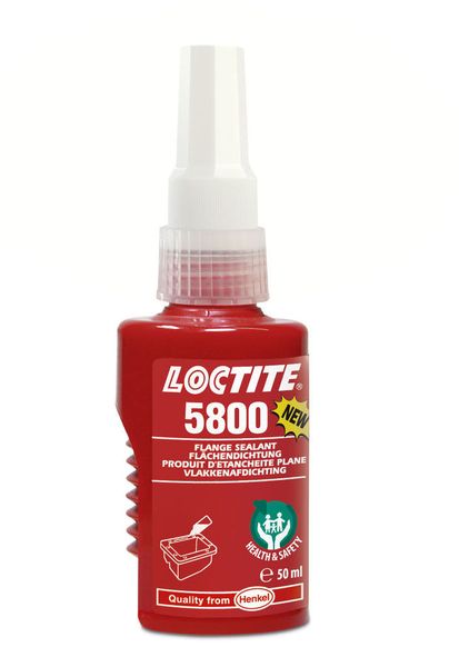 Die mittelfeste Flächendichtung Loctite 5800 hat wie die anderen kennzeichnungsfreien anaeroben Produkte ein „weißes“ Datenblatt ohne sicherheitsrelevante Einträge.  (Bild: Henkel)
