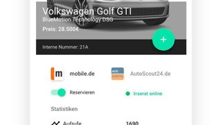 Via Mobile-App kann der Nutzer verfolgen, wie sich Fahrzeuginserate bei Mobile.de und Autoscout 24 entwickeln. (Autengo)