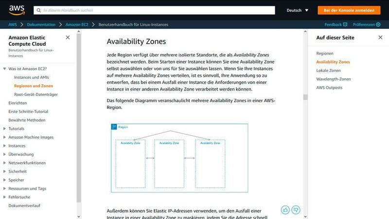 Abbildung 2: Availability Zones von AWS. (Matzer/Amazon (Screenshot))