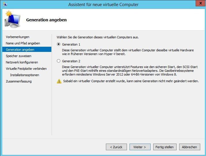 Abbildung 7: System Center 2012 R2 unterstützt jetzt auch die neuen Generation 2-VMs in Windows Server 2012 R2. (Bild: Joos)