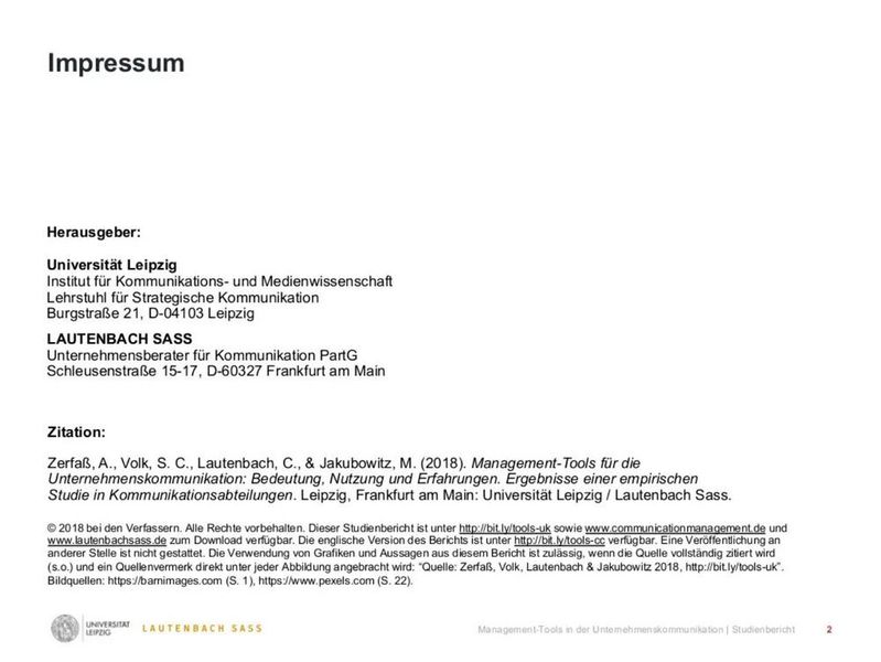 Management-Tools für die Unternehmenskommunikation – Bedeutung, Nutzung und Erfahrungen (Zerfaß, Volk, Lautenbach und Jakubowitz 2018 (University of Leipzig - Department Communication Management))