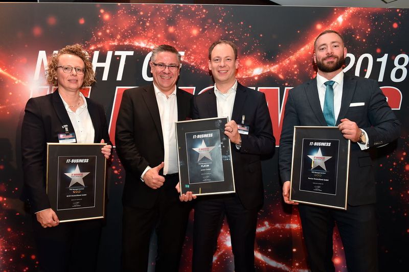 „VAD Managed Services“: Simone Blome-Schwitzki, Also (Gold), Udo Schillings, Acmeo (Platin), Henning Meyer, Acmeo (Platin) und Niels Leibküchler, Nuvias (Gold) (v.l.) (Hannes Magerstaedt Photography)