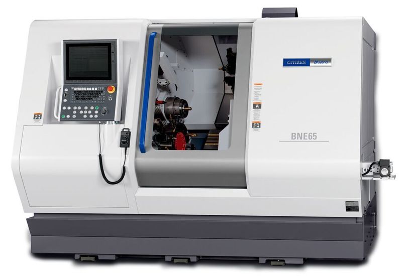 Das 10-Achsen Hochleistungs-Drehzentrum Miyano BNE-65 MYY ist mit zwei leistungsstarken Revolver auf den Y-Achsen für eine höhere Flexibilität ausgestattet. (Newemag)