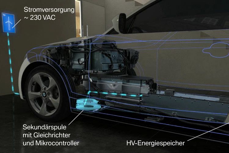 ...und einer Sekundärspule im Fahrzeugboden. (Foto: BMW)