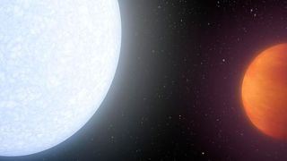 Künstlerische Ansicht von KELT-9b und seinem Zentralstern KELT-9. (Ausschnitt) (© NASA/JPL-Caltech )