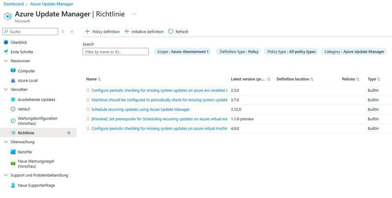 Umsetzen von Richtlinien für Azure Update Manager, für das optimale Bereitstellen von Updates für VMs im lokalen Rechenzentrum und für Azure-VMs. (Bild: Joos)