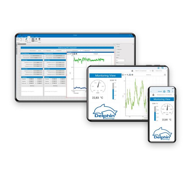 Visualisieren und analysieren: Mit Profisignal 20 kommen Messwerte und Anlagenvisualisierungen live und standortunabhängig aufs Display von Smartphone, Tablet und PC. (Bild: Delphin Technology)