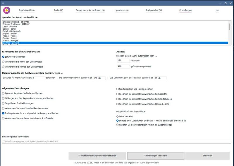 Anpassungen der Einstellungen für WinFindr. (Bild: Joos – Flemming)
