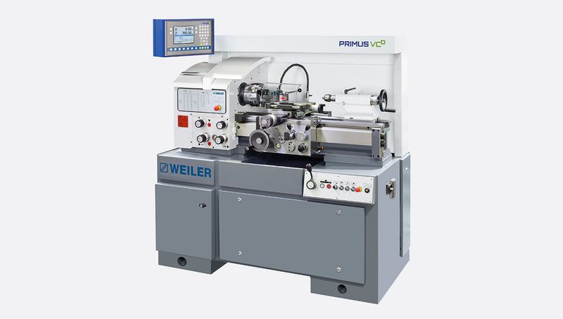 Mit einer Spitzenweite von 500 mm, einer Spitzenhöhe von 140 mm und einem Umlaufdurchmesser über Bett von 280 mm ist die Primus VCD Weilers kleinste Präzisions-Drehmaschine. (Bild: Weiler)