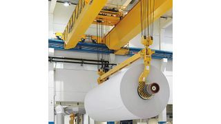 In der Papierfabrik Perlen Papier AG werden Demag-Prozesskrane nicht nur für teilautomatisiertes Tambourhandling, sondern auch zur Maschinenwartung genutzt. Bild: Demag (Archiv: Vogel Business Media)