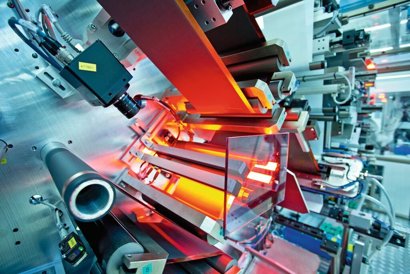 Die Bildverarbeitung spielt eine wichtige Rolle in der automatisierten Fertigung. Im Bild: Teil einer voll integrierten Produktionslinie zur Herstellung von Li-Ionen-Batterien im Bereich Elektromobilität. (Bild: Landesmesse Stuttgart)