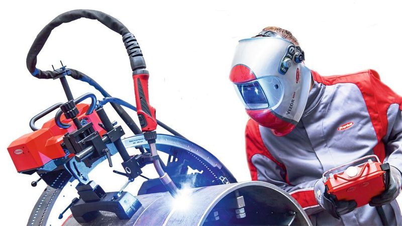 Das Schienenschweissfahrwerk FlexTrack 45 Pro ist unter anderem für  den Einsatz im Behälter-, Kraftwerk-, Brücken-, Schiff- oder Fahrzeugbau geeignet. (Fronius)